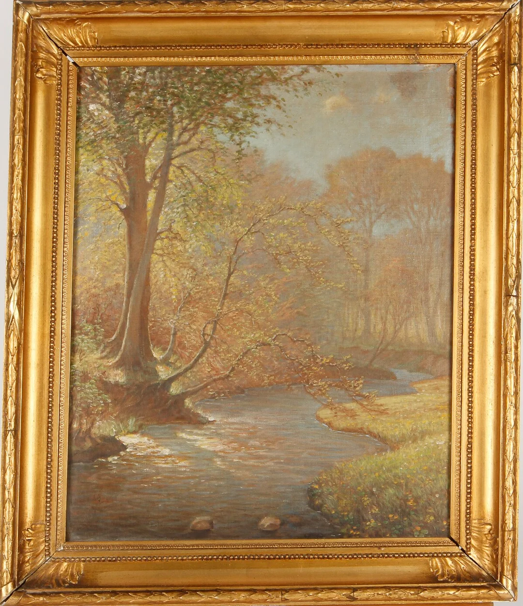 Peter Johan Valdemar Busch. 'Forårsskov med åløb'. Olie på lærred. — Paintings and sculptures/Older pictorial arts — Lauritz