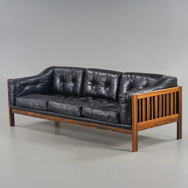 INGVAR STOCKUM. Soffa "Monte Carlo" Jakaranda & svart läderklädsel, Futura Möbler AB, Tibro, 1960-tal.