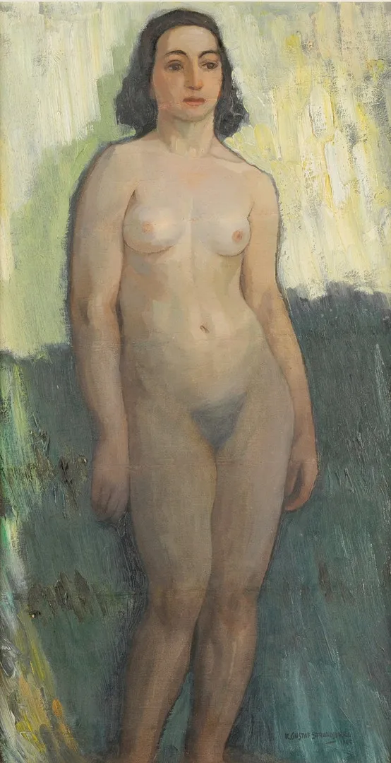 KARL GUSTAF STRANDBERG (1891-1981). Olja på duk, nakenstudie, stående kvinna, signerad och daterad 1925.