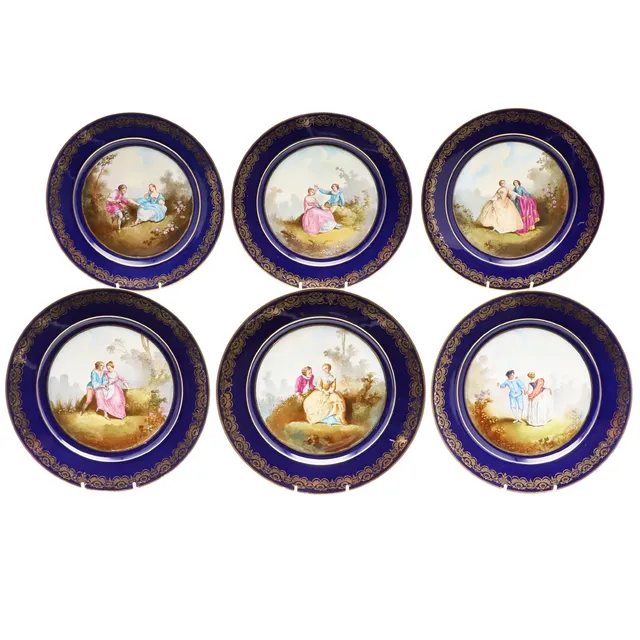 SEVRES - SET OF SIX PORCELAIN CABINET PLATES.