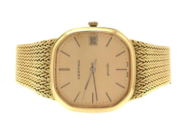 Certina 18K, armbandsur, brv81,6g, 33mm, quartz, safirglas, datum, Snr:729601768