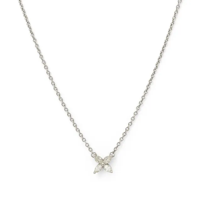 A “Victoria” necklace with a diamond pendant set with four marquise-cut diamonds weighing a total of app. 0.32 ct., mounted in platinum. Weight app. 2.2 g. L. 40.5 cm.