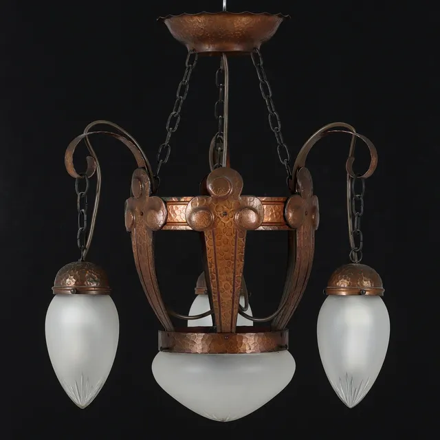 TAKLAMPA, koppar, glas, Jugend. Tidigt 1900-tal.