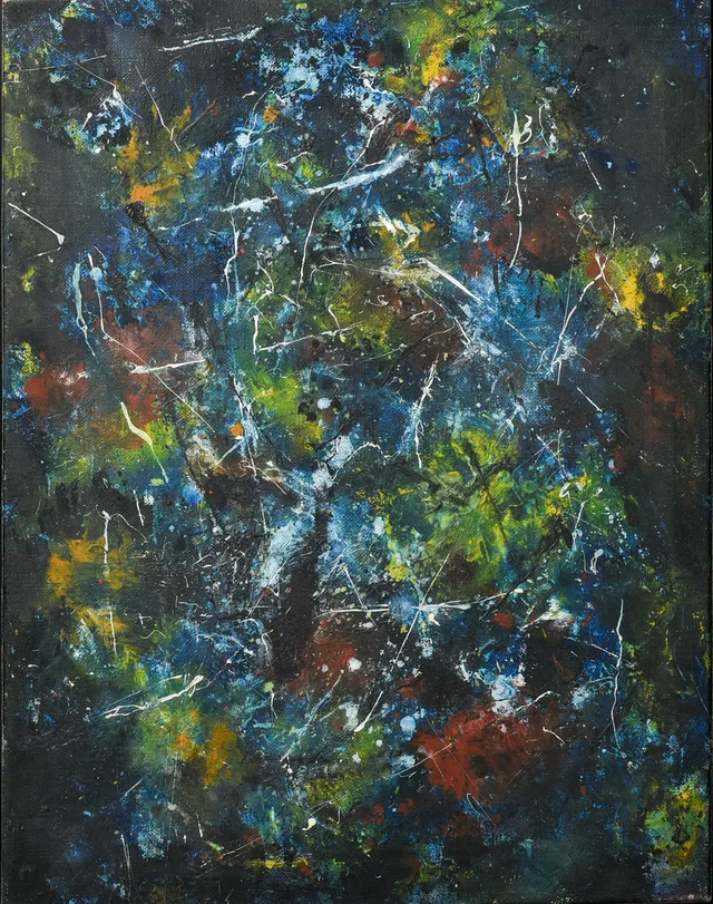 FRANZ BECKERLEE. (f.1942) Abstrakt ekspressionstisk komposition, akryl på lærred. Danmark, 1960'erne.