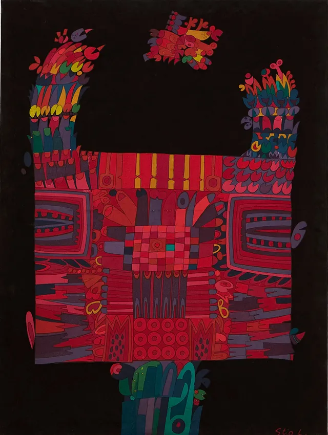 STIG LINDBERG. Komposition, sammet, textiltryck, 1960-tal.
