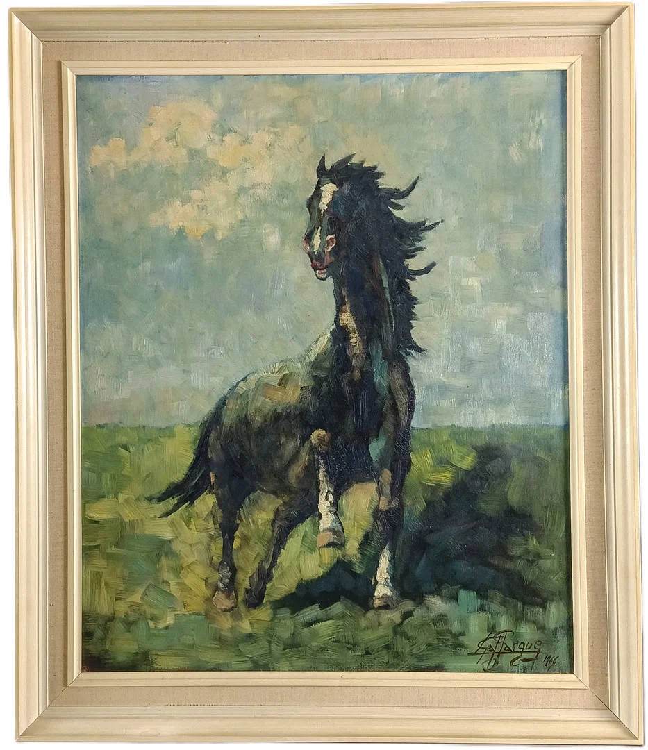 - UNBEKANNTE/R KÜNSTLER/IN. Expressive Pferdedarstellung, 1966, Öl auf Leinwand. — Paintings — Auktionshaus Blank
