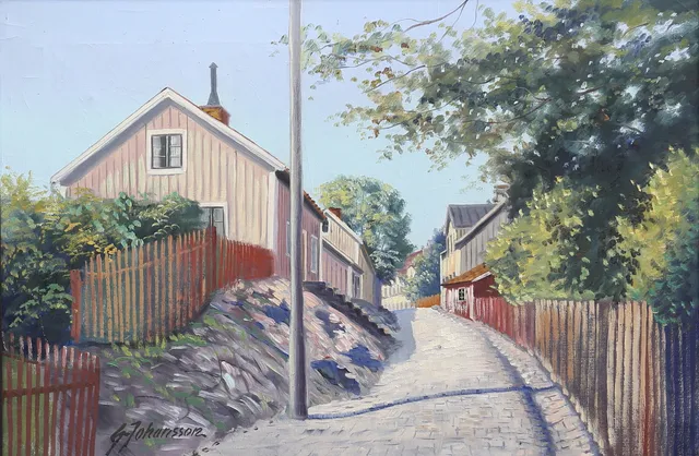 GUNNAR JOHANSSON. Besväret, Oskarshamn. Olja på duk, signerad.