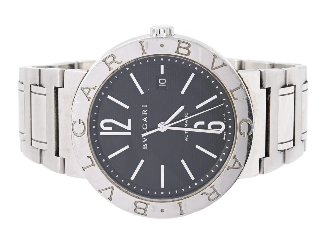 BVLGARI, Bvlgari, Cal 220 TEEM, Verk nr. 35472, Boett nr. BB 42 SS AUTO, herrur, 42 mm, stål, automatisk, safirglas (repor), datum, integrerad originallänk, viklås, Ref nr. PO3.06, ca 2006. — Klockor/Bvlgari — Kaplans