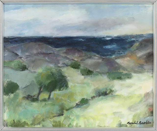 BERTIL BROLIN. "Strandängar", olja på duk, signerad.