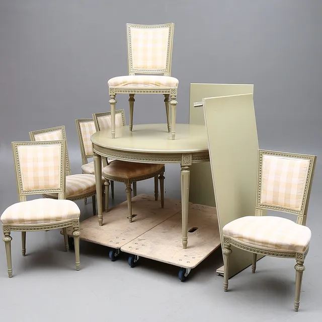 MATSALSGRUPP, 13 delar + 3 iläggsskivor, gustaviansk stil, Åmells, 1976-1978.
