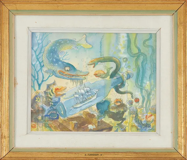 JOHN HAAVS JOHNSON. "Flaskskepp", akvarell på papper, signerad och daterad -48.