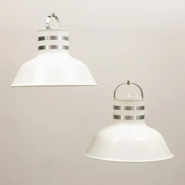 PER SUNDSTEDT. 2st, taklampor, plåt, "Hinken", Kosta Lampan, 1970-tal.
