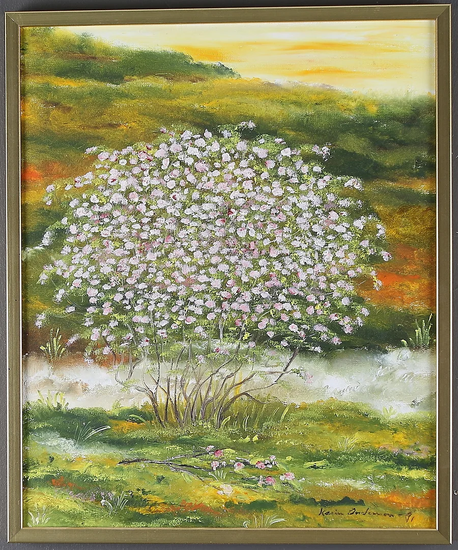 KARIN ANDERSSON. Sommarträd, olja på duk, signerad och daterad. — Paintings — Stadsauktion Sundsvall