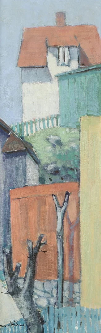 GUNNAR STÅLBRAND. Bakgård, olja på pannå, signerad. — Paintings — Helsingborgs Auktionskammare