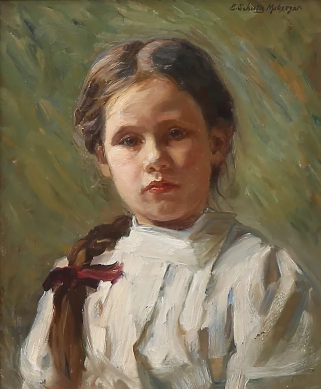 ELSA SCHULTZ MOBERGER. Porträtt. Olja på duk, signerad.