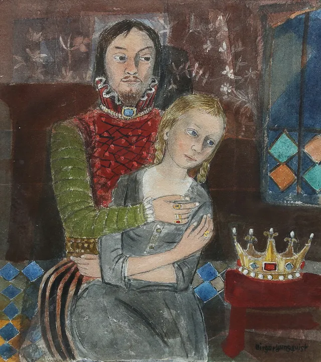 BIRGER LJUNGQUIST. akvarell, Karin Månsdotter och Erik XIV, signerad.