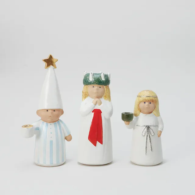 LISA LARSON. "Stora Luciatåget", 3 st, figuriner, stengods, K-studion, Gustavsberg.