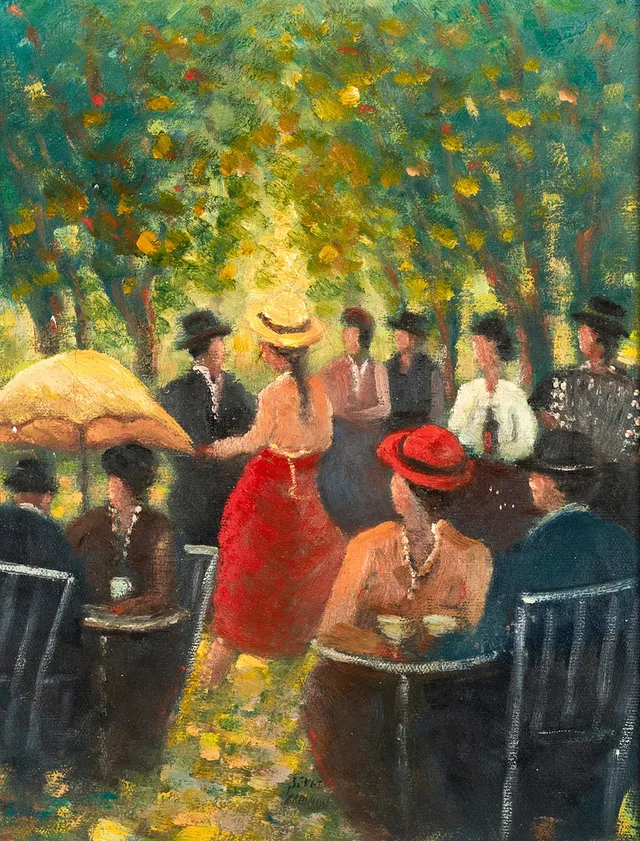 BENGT FRANSSON (SVERIGE, FÖDD 1935). Parkcafé, signerad, olja på duk.
