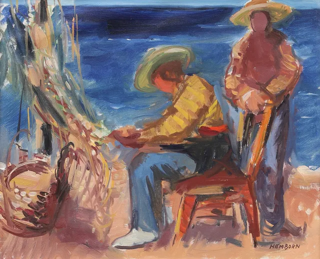 AXEL HAMBORN. Fiskare, olja på duk, signerad.