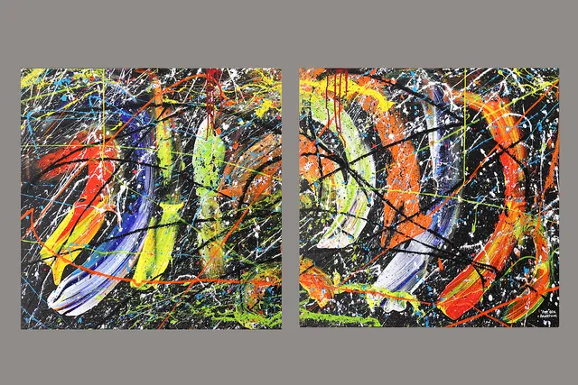 PER OLA ANDERSSON. Diptyk, akryl på duk, 2 st 100x100, totalt 100x200 cm.