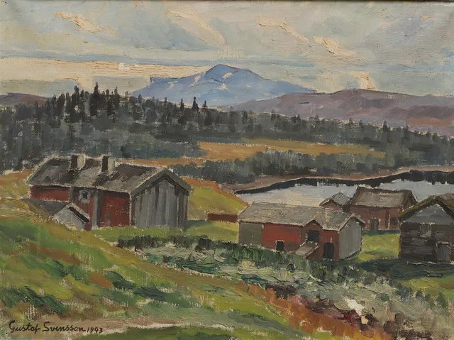 GUSTAF SVENSSON. Olja på duk, "Fjällgård, Gråsjön", signerad och daterad 1943.