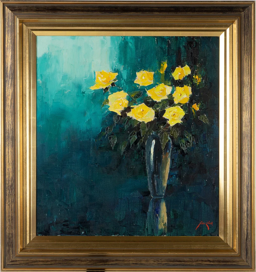 AXEL LIND. Stilleben med gula rosor, olja på duk. — Paintings — Stockholms Auktionsverk Helsingborg