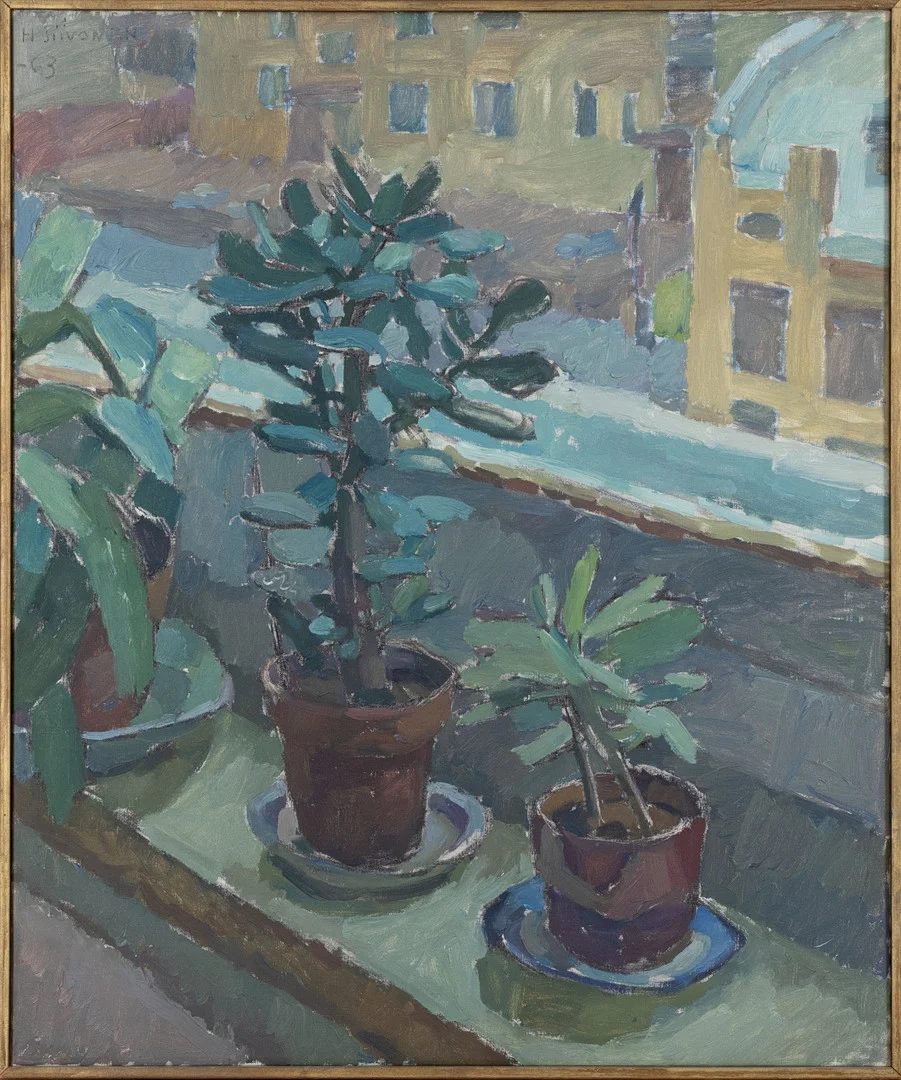 HANNES SIIVONEN (1898-1972). "Blommor i fönstret", signerad samt daterad -63, olja på duk. — Paintings — Stockholms Auktionsverk Helsinki