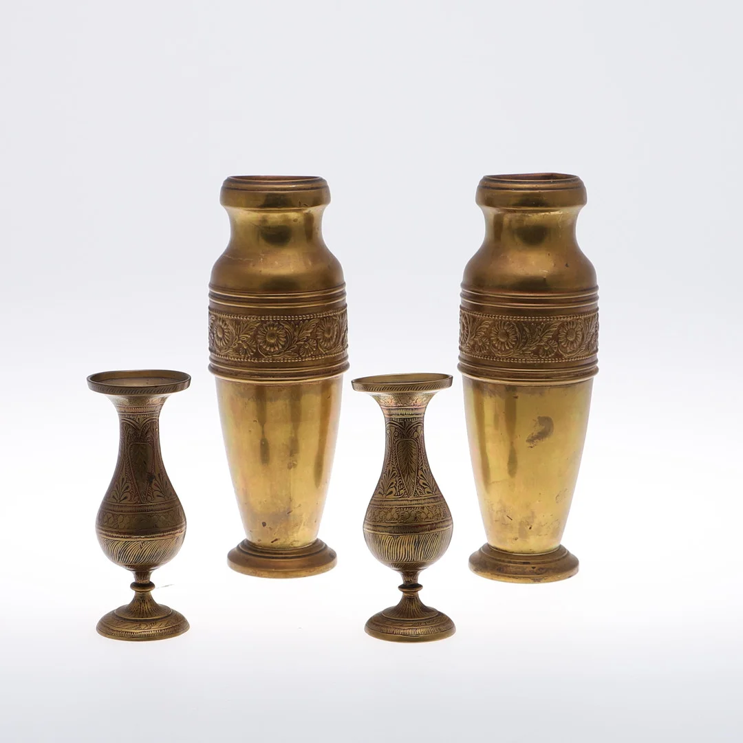TWO PAIRS OF BRASS VASES. — Pewter, Brass & Copper — Lawrences Auctioneers