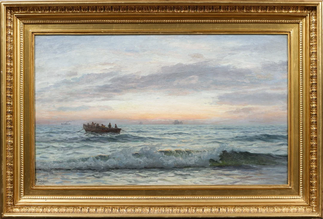 Holger Lübbers. Coastal area with fishing boat setting out — Paintings and sculptures/Older pictorial arts — Lauritz