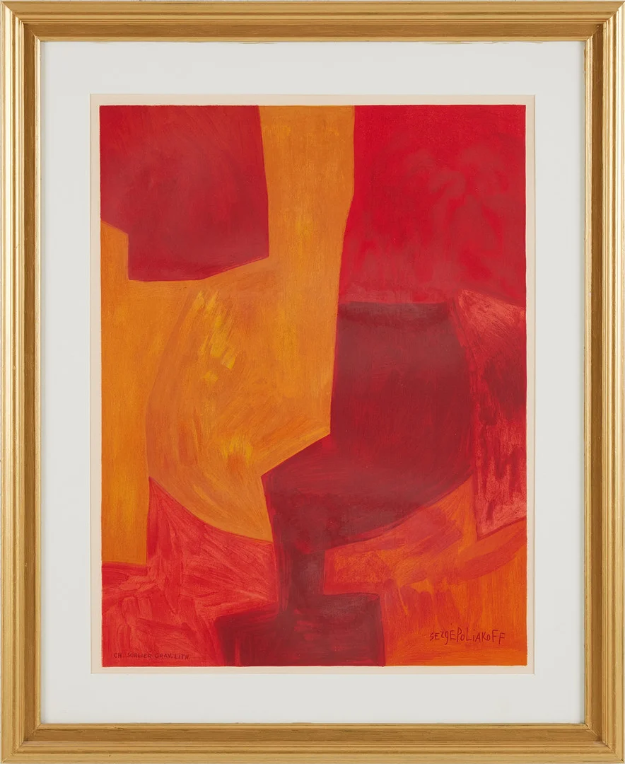 SERGE POLIAKOFF. EFTER. Komposition, signerad Serge Poliakoff i trycket, färglitografi. — Engravings & Prints — Stockholms Auktionsverk Magasin 5