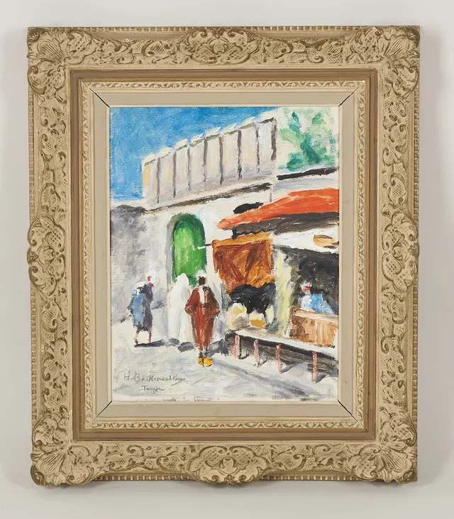 HUGO BACKMANSSON. Gatyvy i Tanger, signerad samt märkt Tanger, olja på duk.