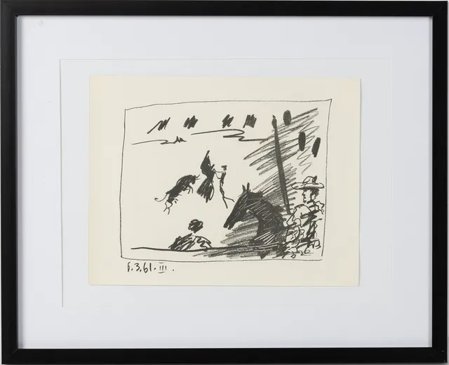 PABLO PICASSO. "Jeu de Cape", originallitografi, ur "A los Toros avec Picasso", daterad i trycket 6.3.61.