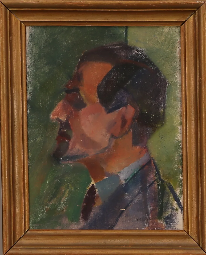 WILGOT OLSSON (1906-1990). olja duk, signerad Wilgot Olsson, porträtt av målarkamrat Ralf Claesson 1942. — Paintings — Leiflers Auktionshus