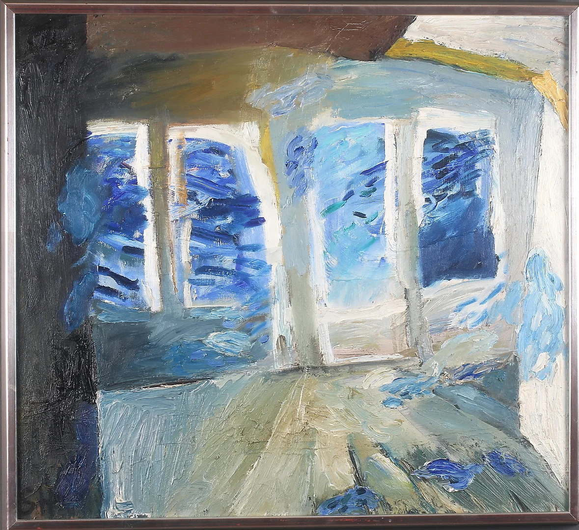 SAARA HARJU. "Strandpaviljong", olja på duk signerad. — Paintings — Stadsauktion Sundsvall