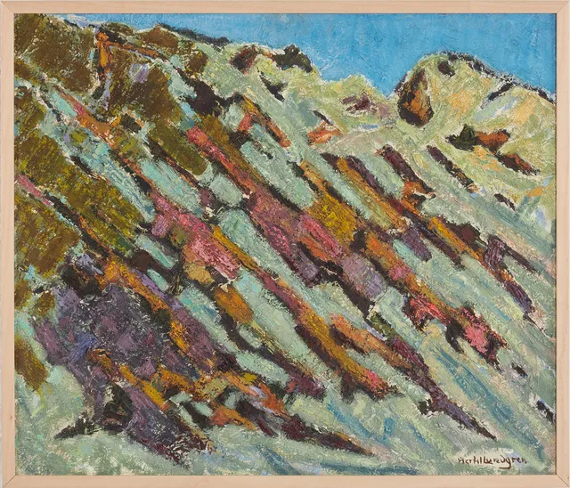 BERTIL LUNDGREN (1900-1979). "Berg i skugga", olja på pannå, signerad och daterad -69.