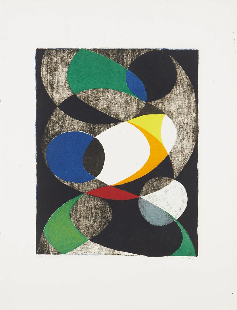 PIERRE OLOFSSON. Komposition, signerad, EA, färglitografi. — Engravings & Prints — Stockholms Auktionsverk Magasin 5