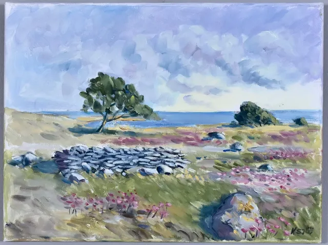 KENNETH SJÖÖ. oljemålning på duk, "Triften blommar" - motiv från Gotland.