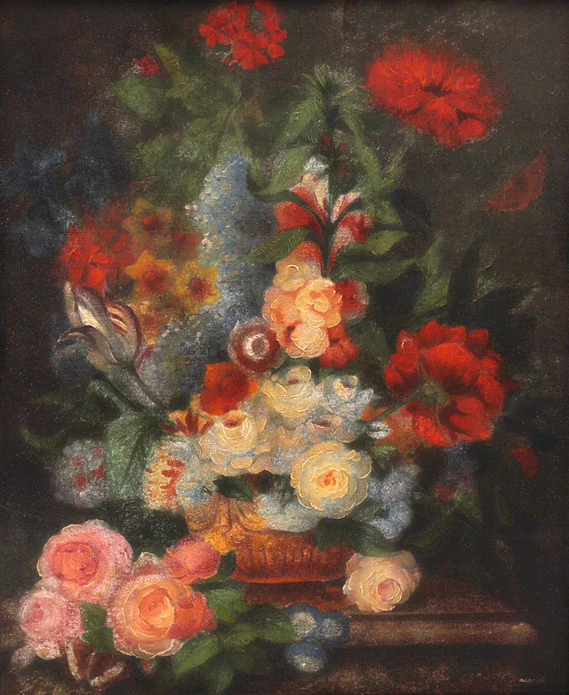FLORES. ÓLEO SOBRE LIENZO. FIRMADO F. NACAROLI.