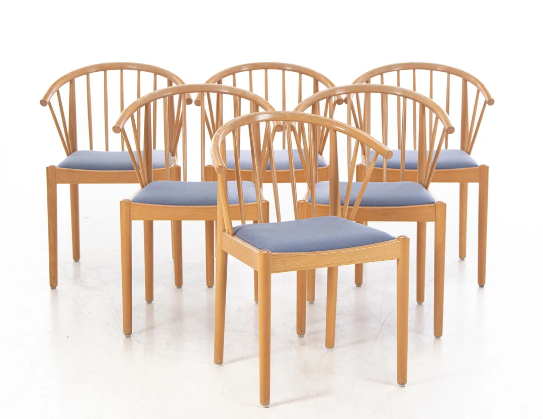 Finn Østergaard for Stolefabrikken Lindebjerg. Six dining chairs (6) — Furniture/Chairs — Lauritz
