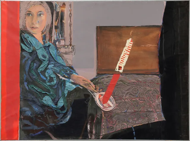 LEIF KNUDSEN. Collage, blandteknik, signerad -67.