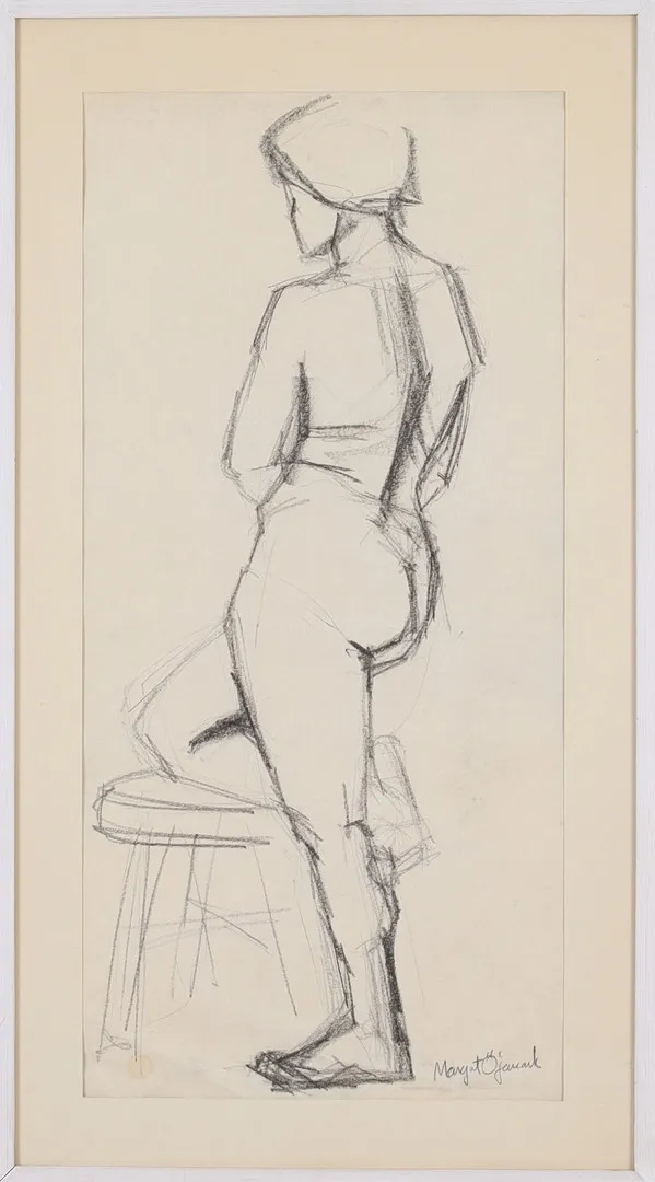 MARGOT ÖJEMARK. Kvinnostudie, tekning, signerad.
