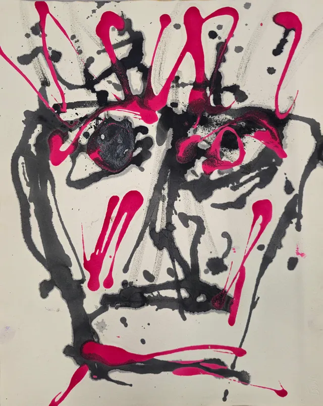 FRAN LOK. ABSTRACCIÓN NEGRO Y ROSA. TÉCNICA MIXTA SOBRE PAPEL. 1968.