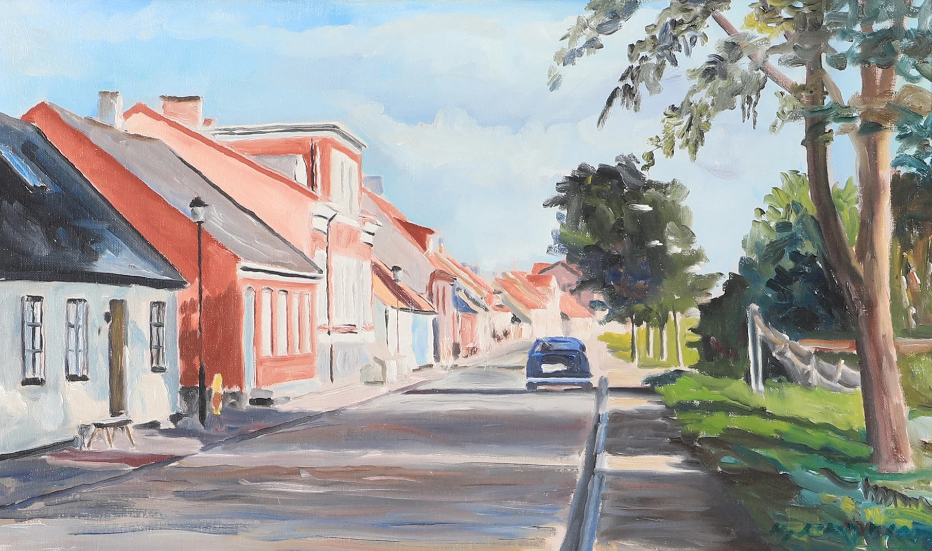 HJALMAR LINDBLOM. Kustväg, olja på duk, signerad Hj. Lindblom. — Paintings — Helsingborgs Auktionskammare
