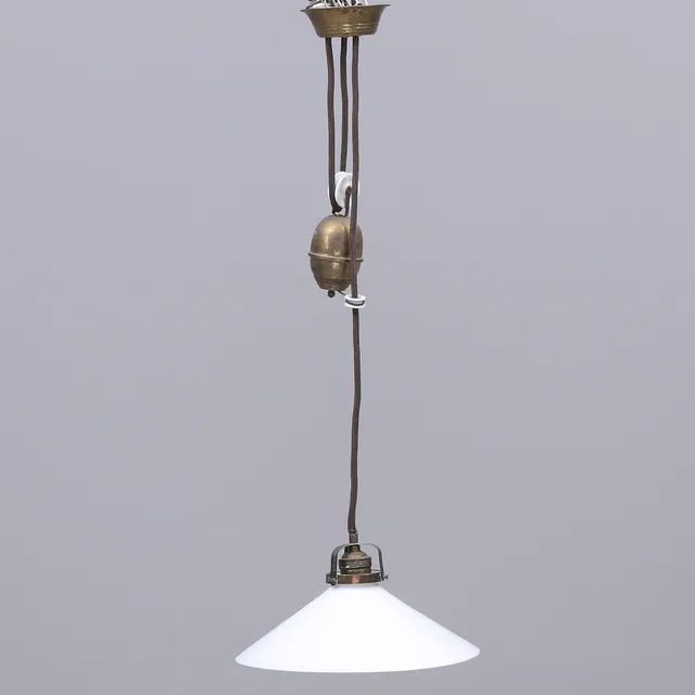 SKOMAKARLAMPA med hiss, glas/mässing, tidigt 1900-tal.