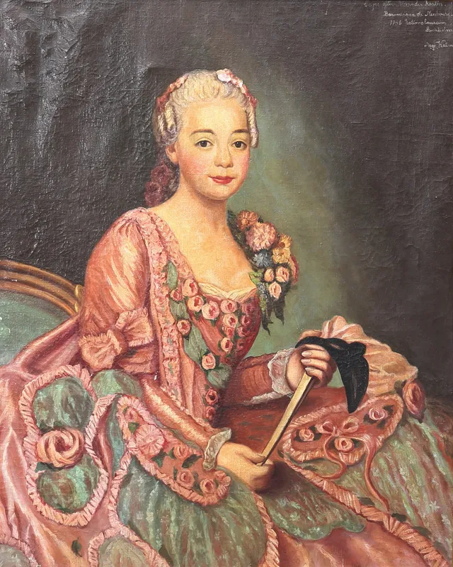 ALEXANDER ROSLIN. EFTER. Olja på duk, kopia efter original på Nationalmuseum Stockholm, Baronessan de Neubourg-Cromière från Paris 1756, otydligt signerad.