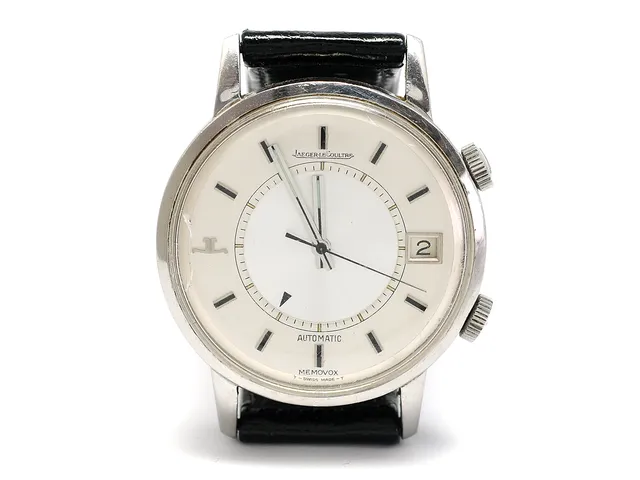 JAEGER-LE COULTRE, Memovox, Cal 916, Ref nr. E 875.42, Boett nr. 1475323, herrur, 37 mm, stål, automatisk, plexiglas, datum, alarm, skadad urtavla, skadad boett, läderband, ca 1973.