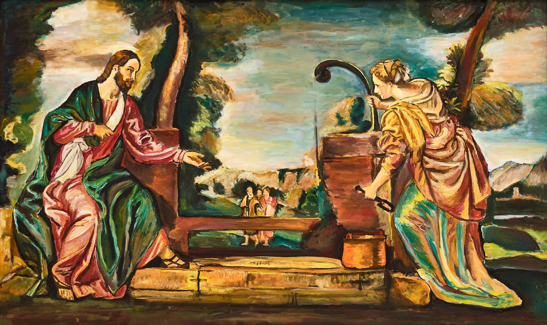 KJELL HELMERSSON (1935-2025). Kopia efter "Christ and the Woman of Samaria" av Paolo Veronese c. 1565, olja på duk. — Paintings — Crafoord Auktioner Stockholm