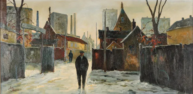 Allan Karms. Person walking in snowy road.