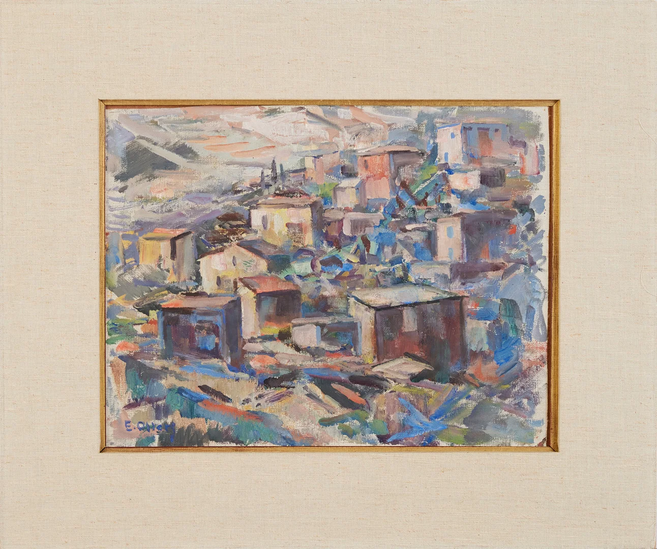 EDVIN OLLERS. Sydländskt bymotiv, olja på duk monterad på pannå, signerad. — Paintings — Stockholms Auktionsverk Magasin 5