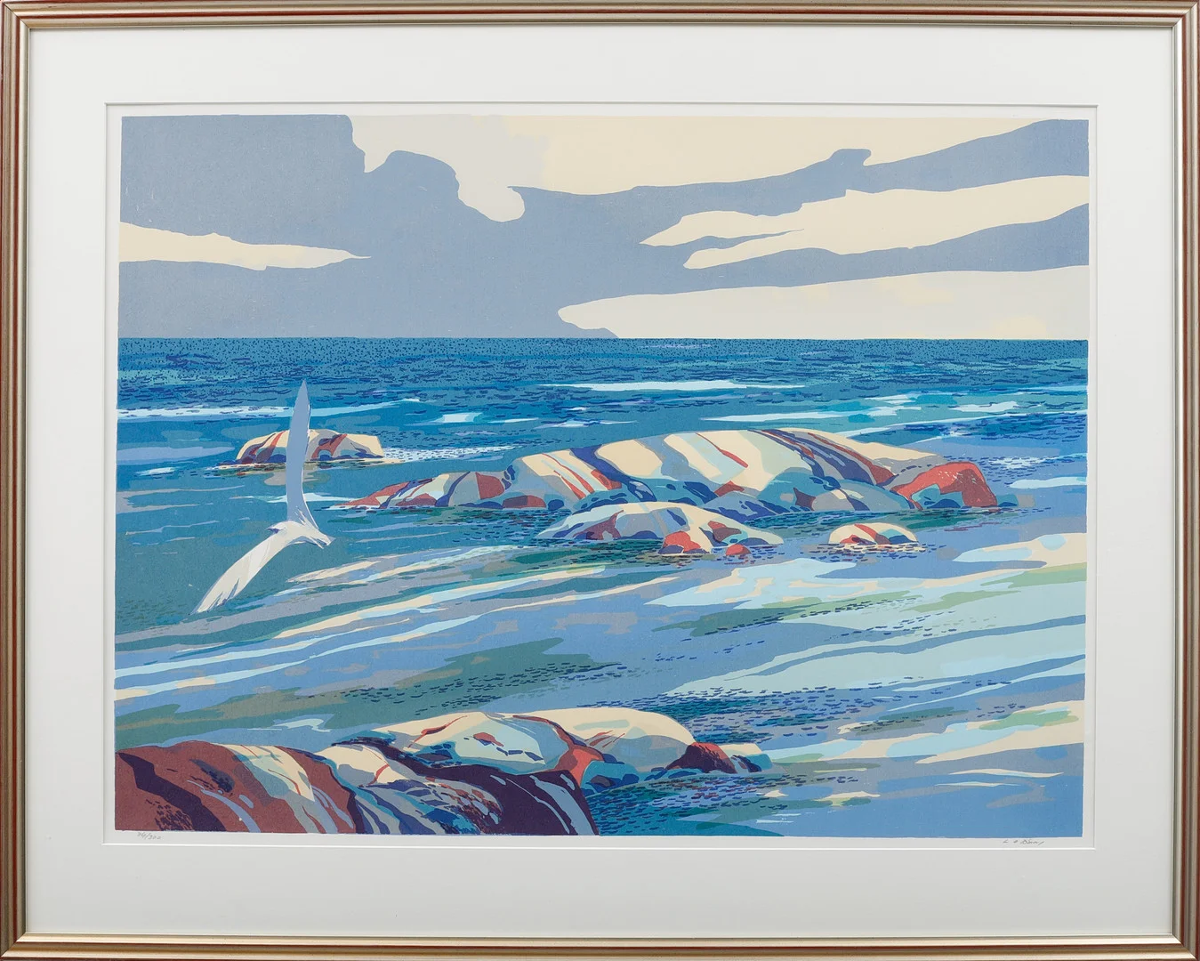 LARS ANDERSSON BJÖNNI. "Kustflygare", färglitografi, signerad och numrerad 74/300. — Engravings & Prints — Göteborgs Auktionsverk